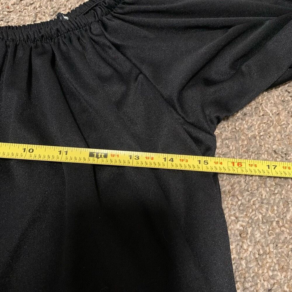 Vintage 70s Black Tunic Flutter Angel Sleeve Peasant Top Small Medium - Picture 5 of 6